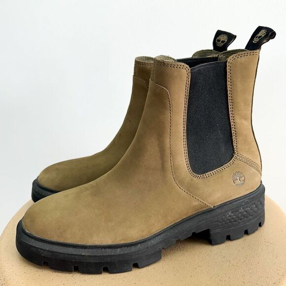 Timberland Women’s Cortina Valley Chelsea Boots In Olive Nubuck Leather - Picture 1 of 13